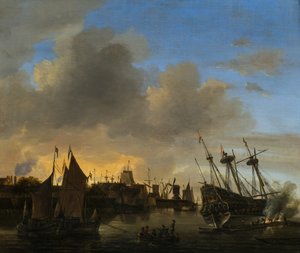 Numerosos Navios num porto holandês de Dutch School