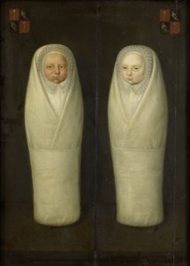 Retrato de Gêmeos Enfileirados: Os Filhos Cedo-Falecidos de Jacob de Graeff e Aeltge Boelens, c.1617 de Dutch School