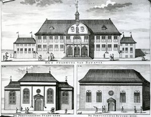 Igreja Portuguesa e Câmara Municipal na Batávia, século XIX, de Dutch School