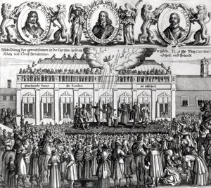 A decapitação do rei Carlos I (1600-49) 1649 (gravura) (foto bw) de Dutch School