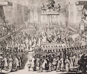 A Coroação de Guilherme de Orange (1650-1702) e Mary (1662-94), na Abadia de Westminster, 21 de abril de 1689 de Dutch School