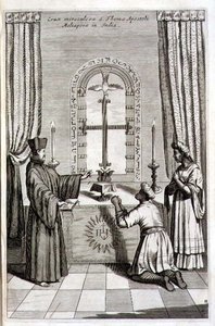 A Cruz Milagrosa de São Tomás Apóstolo em Meliapore na Índia, de "China Ilustrada" de Athanasius Kircher (1601-80) 1667 (gravura) de Dutch School