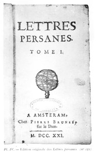 Titlepage of Persian Letters por Charles de Montesquieu (1689-1755) 1721 de Dutch School