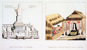 Túmulo do governador de Nagasaki, e outros itens fúnebres, de Ilustrações do Japão, de Issac Titsingh, publicado em Londres, 1822 de Dutch School