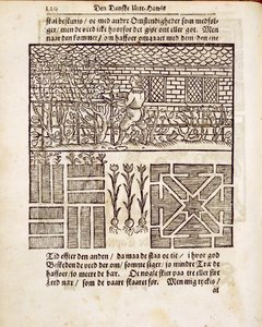 Treinamento e Plantio no jardim, de The Dutch Gardener, de Johann van der Groen, publicado em 1699 de Dutch School