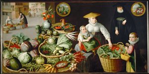 Mercado de legumes (pintura sobre tela) de Dutch School