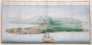 Vista de uma das ilhas da Banda. de Dutch School