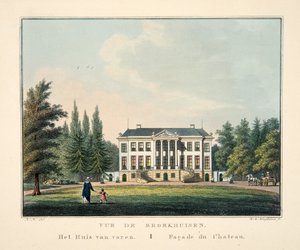 Vue de Broekhuisen. A casa da frente. Fachada do Château de Dutch School