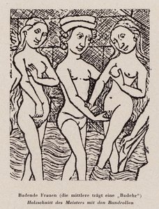 Mulheres tomando banho (xilogravura) de Dutch School