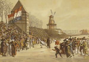 Corridas de patinação no gelo para mulheres, Leeuwarden, Holanda, 1805 de Dutch School