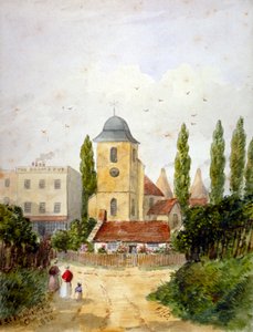 St Pancras Old Church e Adam and Eve Tavern, Londres, 1830. de EH Dixon