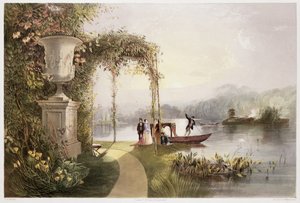 O Lago, Trentham Hall Gardens, de "Os Jardins da Inglaterra", publicado em 1857 (cromolito)