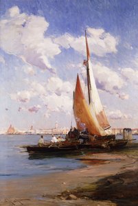 Embarcações de pesca com o Rivere degli Schiavoni, Veneza, além,