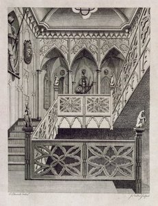 Escadaria em Strawberry Hill, gravada por J. Newton, de &39;Descrição de Strawberry Hill&39; por Horace Walpole, 1784 de E Edwards