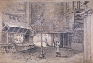 Loja de Poulterer em Clare Market, Westminster, Londres, c1850 de E Holah