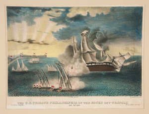 A Fragata Filadélfia dos EUA nas rochas ao largo de Trípoli (da revista militar norte-americana Exército e Marinha, Vol. II) de E. J. Pinkerton