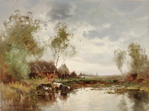 Paisagem com moinho de vento de E. Landseer Harris