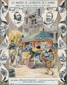 Assassinato de Henrique IV por François Ravaillac na rue de la Ferronerie em 14 de Maio de 1610 - De uma manga protectora para livros escolares, finais do século XIX - Morte de Henrique IV: Assassinato de Henrique IV (1553 - 1610) em 14 de Maio de 1610 por