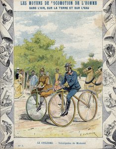 Pierre Michaux e Michaudine velocipedes - De uma manga protectora para livros escolares, finais do século XIX - velocipedes a pedale (les michaudines) por Pierre Michaux (1813-1883)