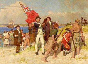 Desembarque do Tenente James Cook em Botany Bay, 29 de abril de 1770 (pintura de E Phillips Fox) de E. Phillips Fox