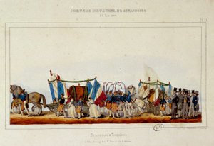 A dança dos cervejeiros e das cooperativas durante o cortejo industrial em Estrasburgo, em 25/06/1840. Litografia de Simon de E. Simon