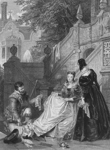 Cena de Sir Walter Scotts Kenilworth. Wayland, Amy Robsart e Janet, 1834. de E. Smith