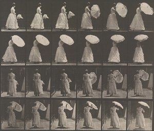 [Mulher abrindo o guarda-sol], 1883-86, impresso em 1887. de Eadweard Muybridge