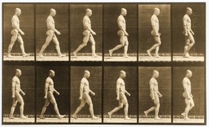 Sequência de imagem de um homem nu andando, série 