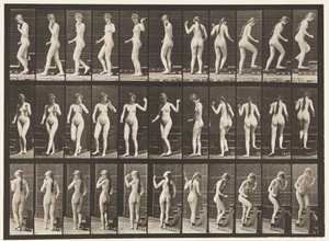 Placa 101. Virando e subindo escadas, acenando a mão, 1872-1885 de Eadweard Muybridge