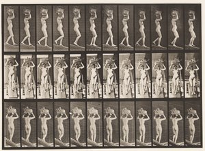 Placa 123. Inclinação Decrescente, Cesto de 20 lb na Cabeça, Mãos Levantadas, 1872-1885 de Eadweard Muybridge