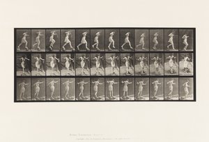Placa 175. Travessia do riacho em degraus com vara de pesca e lata de Eadweard Muybridge