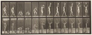 Placa 222. Inclinando-se e levantando o jarro de água para a cabeça e girando de Eadweard Muybridge