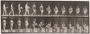 Ilustração 237. Sentado na Cadeira e Ventilador de Abertura, 1872-1885 de Eadweard Muybridge