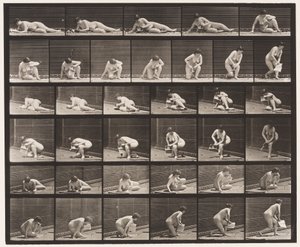 Placa 270. Surgindo do chão com panfleto na mão esquerda de Eadweard Muybridge