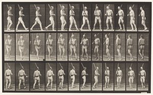 Placa 355. Em guarda, andando e dando meia-volta de Eadweard Muybridge