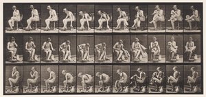 Placa 411. Levantando uma toalha enquanto está sentado e limpando os pés, 1872-1885 de Eadweard Muybridge