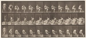 Chapa 418. Vaso sanitário, sentado e calçando meias, 1872-1885 de Eadweard Muybridge