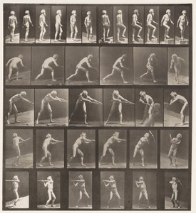 Placa 521. A, Andando; B, degrau ascendente; C, disco de arremesso de Eadweard Muybridge