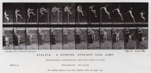 A Figura Humana em Movimento: Atleta, uma corrida, um salto em linha reta em altura (foto a p/b) de Eadweard Muybridge