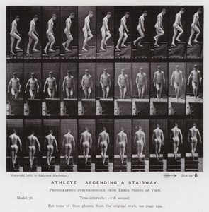 A Figura Humana em Movimento: Atleta, subindo uma escadaria (foto a p/b) de Eadweard Muybridge