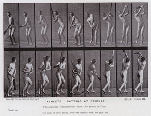 A Figura Humana em Movimento: Atleta, batendo no cricket (foto a p/b) de Eadweard Muybridge