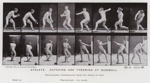 A Figura Humana em Movimento: Atleta, apanhando e atirando no beisebol (foto a p/b) de Eadweard Muybridge