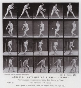 A Figura Humana em Movimento: Atleta, pegando em uma bola, "erro" (foto a p/b) de Eadweard Muybridge