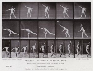 A Figura Humana em Movimento: Atleta, atirando uma pedra de 20 libras (foto a p/b) de Eadweard Muybridge