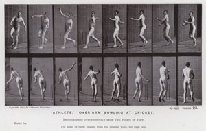 A Figura Humana em Movimento: Atleta, bowling com excesso de braço no cricket (foto a p/b) de Eadweard Muybridge