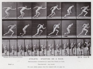 A Figura Humana em Movimento: Atleta, começando em uma corrida (foto a p/b) de Eadweard Muybridge