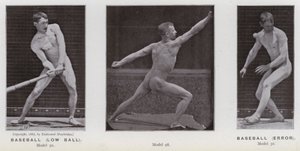A Figura Humana em Movimento: Basebol, bola baixa; Basebol, erro (foto a p/b) de Eadweard Muybridge
