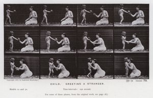A Figura Humana em Movimento: Criança, saudando um estranho (foto a p/b) de Eadweard Muybridge