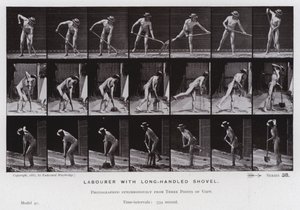 A Figura Humana em Movimento: Trabalhador com pá de cabo longo (foto a p/b) de Eadweard Muybridge