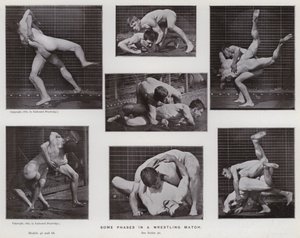 A Figura Humana em Movimento: Algumas fases de um combate de wrestling (foto a p/b) de Eadweard Muybridge